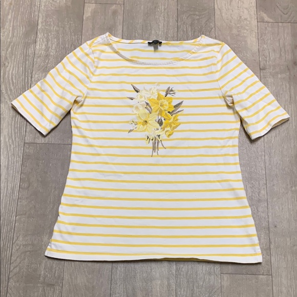Womens Talbots Ballet Neck Floral Stripe Short Sleeve Top Shirt - Picture 1 of 7